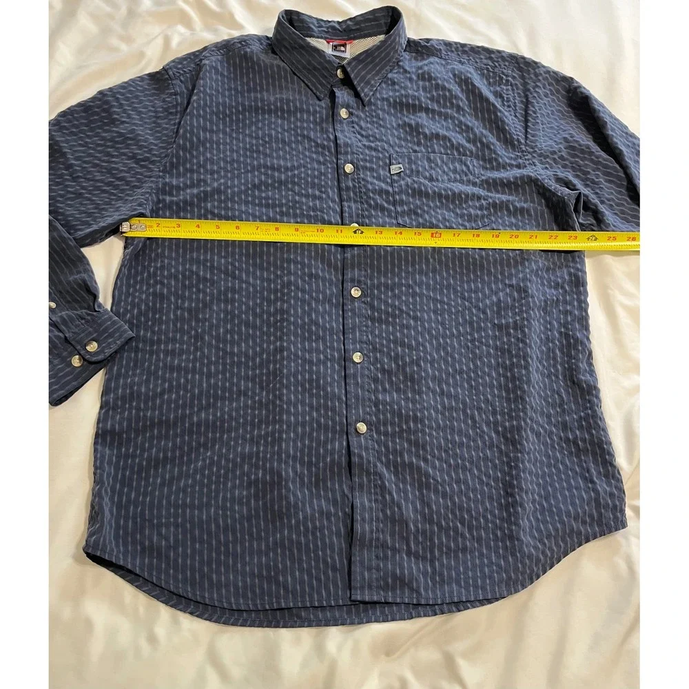 The North Face Mens XL Navy Blue Textured Stripe‎ Long Sleeve Button Down Shirt